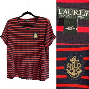Lauren Ralph Lauren Rugby Stripe Tee Monogram Red Blue size XL